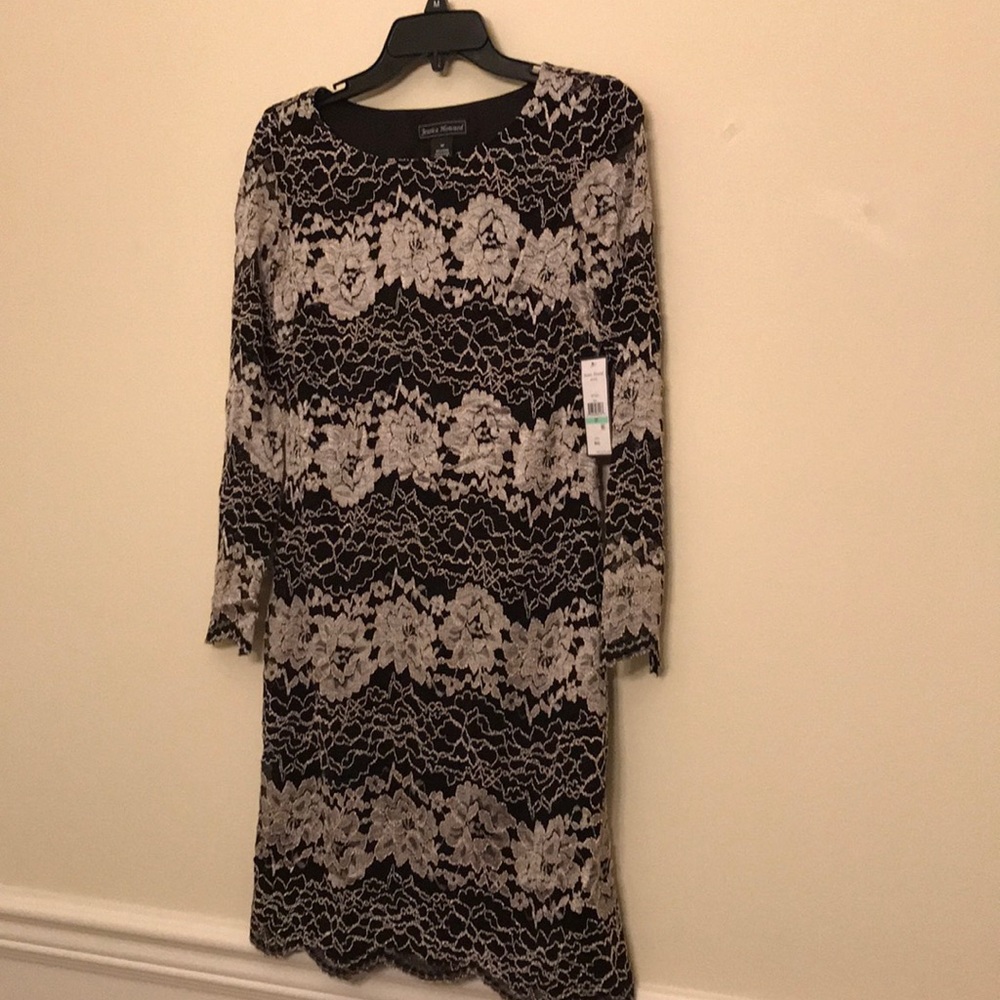 NWT Jessica Howard black and gold lace dress 8p
